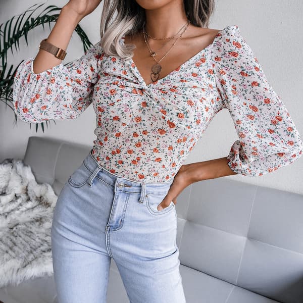 V-ringad Blus Floral