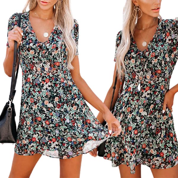 V-ringad klänning Floral