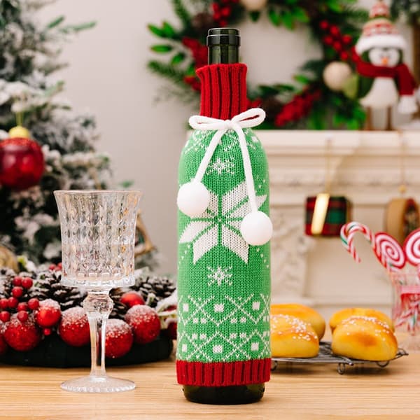 Fodral till flaska Jul Green Snow Flower Style