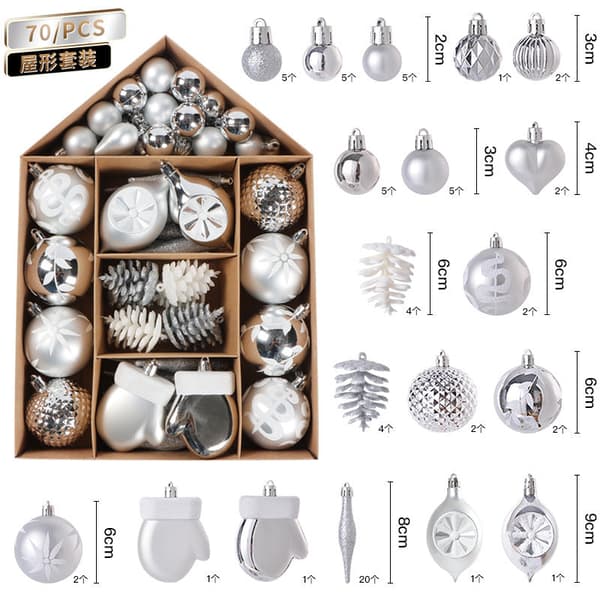 70pcs julgranskulor silvery white