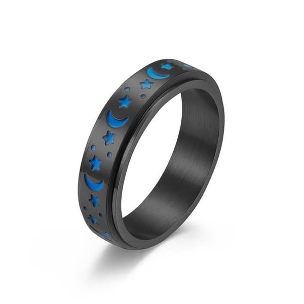 Star Moon Titanium Steel Rotating Night Glow Ring to Relieve Anxiety