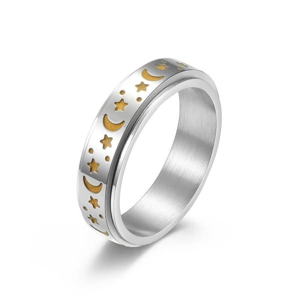 Star Moon Titanium Steel Rotating Night Glow Ring to Relieve Anxiety