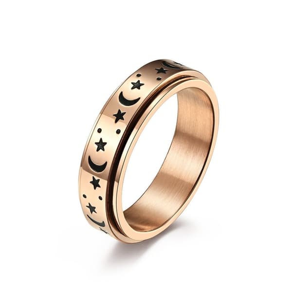 Star Moon Titanium Steel Rotating Night Glow Ring to Relieve Anxiety