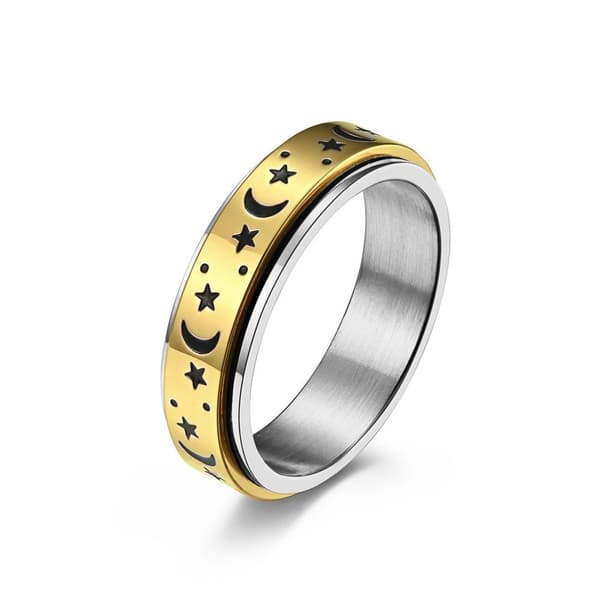 Star Moon Titanium Steel Rotating Night Glow Ring to Relieve Anxiety