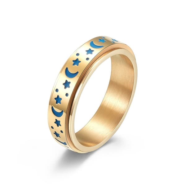 Star Moon Titanium Steel Rotating Night Glow Ring to Relieve Anxiety
