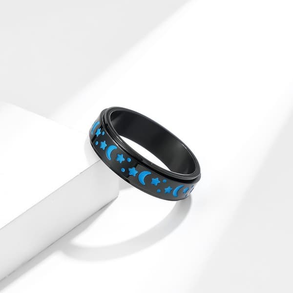 Star Moon Titanium Steel Rotating Night Glow Ring to Relieve Anxiety
