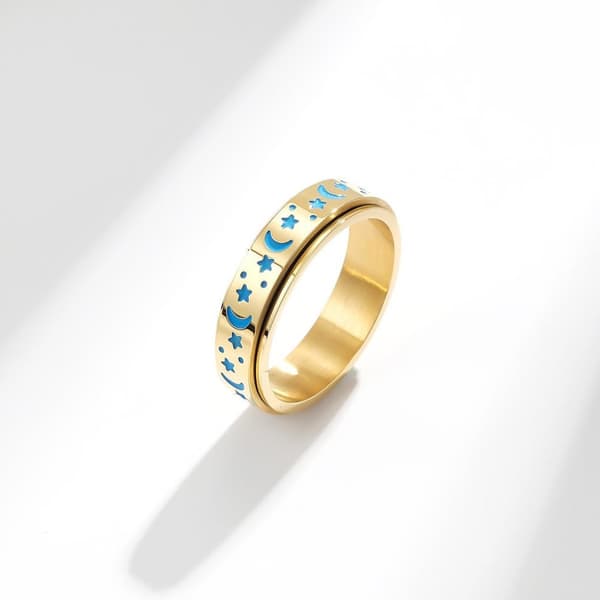 Star Moon Titanium Steel Rotating Night Glow Ring to Relieve Anxiety