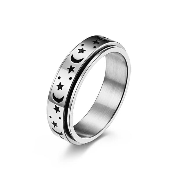 Star Moon Titanium Steel Rotating Night Glow Ring to Relieve Anxiety