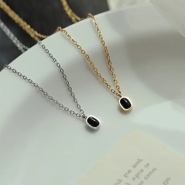 925 Sterling Silver Black Agate Halsband