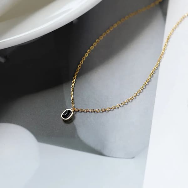 925 Sterling Silver Black Agate Halsband