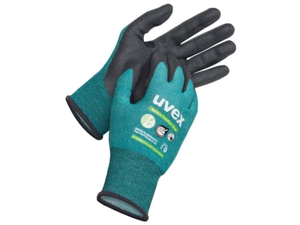 Uvex Bamboo TwinFlex D xg, Fabrikkhansker, Sort, Grønn, Voksen, Voksen, Unisex, Kuttbestandig