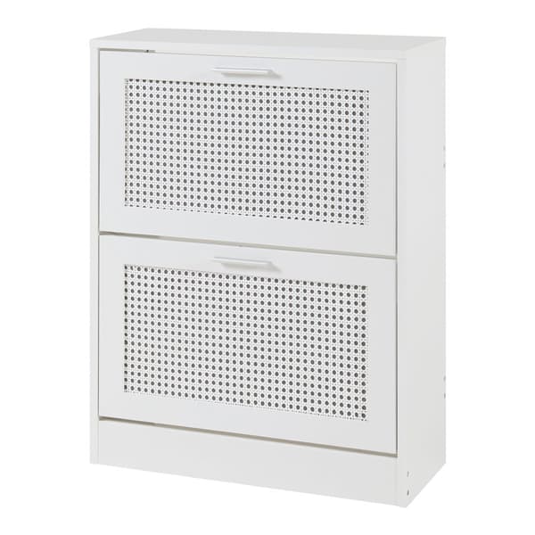 Skoskåp Vesilahti 80x60x23,5 cm vit rottingkänsla [en.casa]