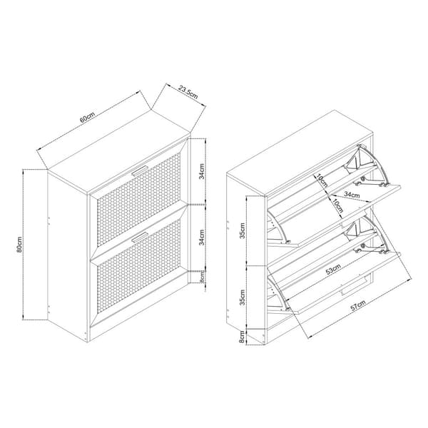 Skoskåp Vesilahti 80x60x23,5 cm vit rottingkänsla [en.casa]