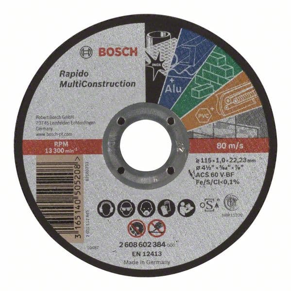 Bosch 2 608 602 384, levyleikkuri, Betoni, Metalli, Kirjometalli, Profiili, Terästä, Bosch, 11,5 cm, Monivärinen, 1 mm
