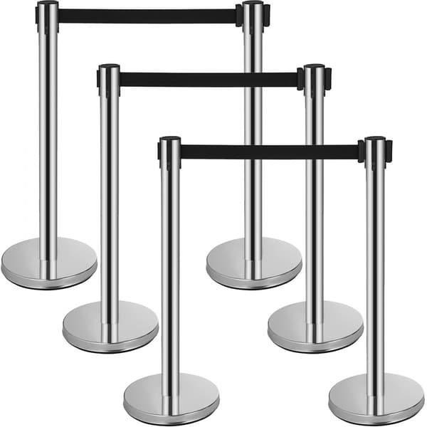 Publikumskontrol Barrierekittet 6-pack, 3PCS Rullebælter, Stabil Stanchion med Justerbar Højde, Ideel til Arrangementer