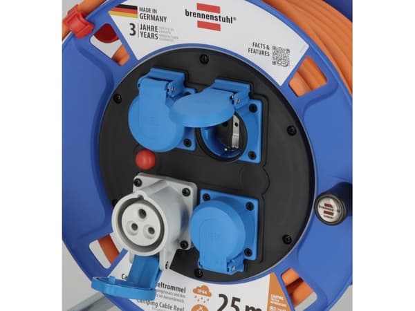 Brennenstuhl 1182690200, 25 m, Utomhus, IP44, Kyltålig, Oljetålig, Plast, Svart, Blå, Orange