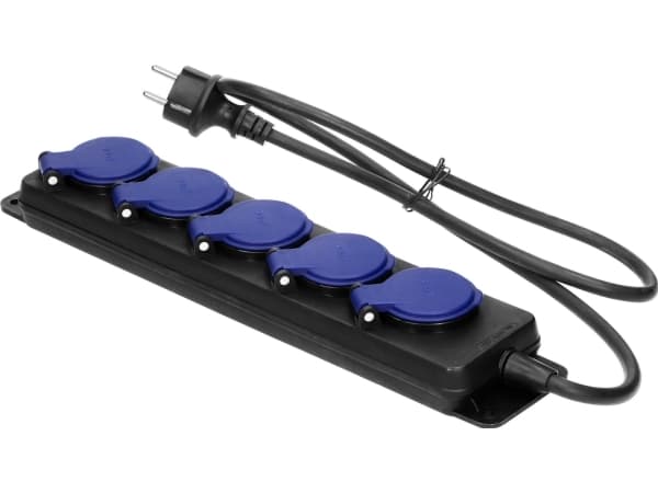 Orno vilkkumaton korjaamon jatkokaapeli IP44, 5 pistorasiaa 2P+Z IP44, kumikaapeli, H05RR-F 3x1,5mm?, pituus 5m