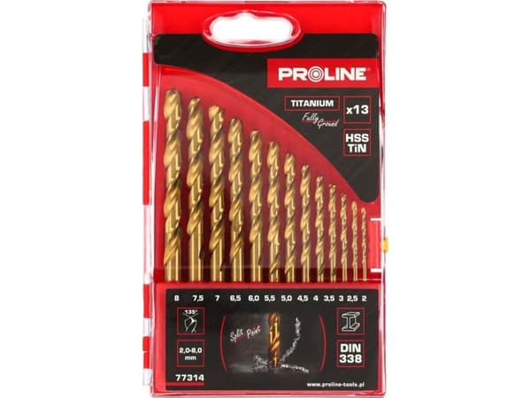 Drill Proline Metallbor hsstin din338 polert, 13 stk (2-8 mm) proline