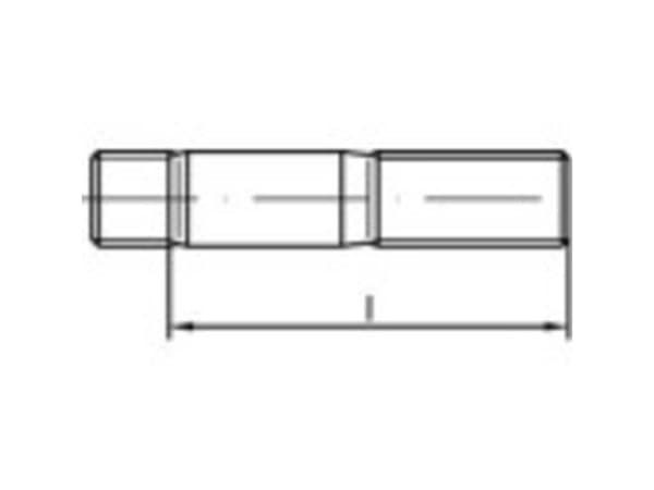 TOOLCRAFT TO-9989622 Nastaruuvit M24 75 mm DIN 938 Ruostumaton teräs A4 10 kpl