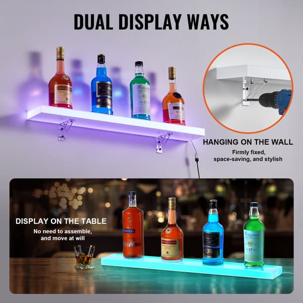Väggmonterad LED-spritflaskedisplay, Hemmabarhylla 30", 1-stegs design, Elegant belysning