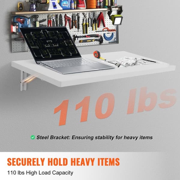Väggmonterat hopfällbart laptopbord, 31,5x15,75 tum, skrivbord för hemmakontor, platsbesparande design, lätt att installera