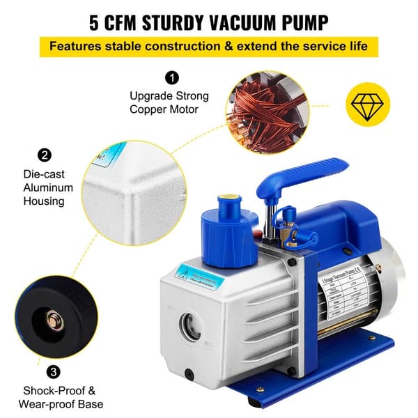 Tyhjiökammiosarja 5 Gal, 5CFM, 1/3HP Yksivaiheinen Pumpulla, Tehokas Tyhjöpumppu