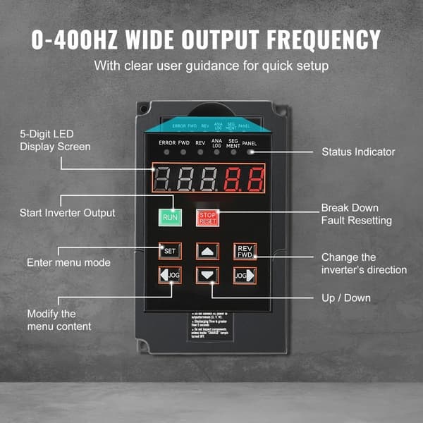 VFD 2HP, 1,5KW, 7,5Ampere 220V, 1 eller 3-faset indgang, 3-faset udgang, 0-400Hz, effektiv motorstyring