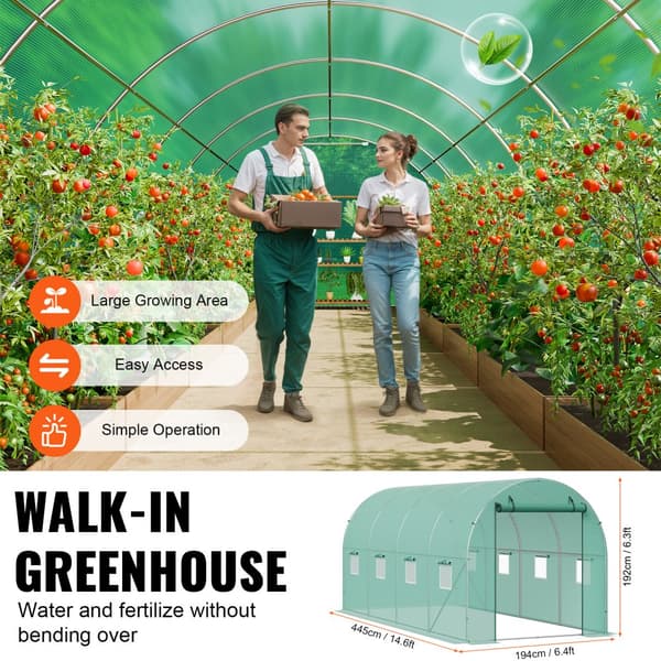 Gå-inde Tunnel Drivhus 14,6x6,36x6,3ft Galvaniseret Ramme, PE Cover, Grøn, Holdbar og Vejrbestandig