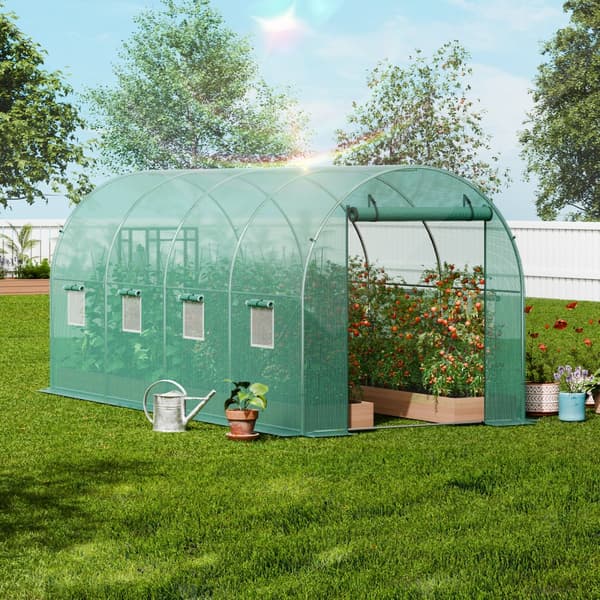 Gå-inde Tunnel Drivhus 14,6x6,36x6,3ft Galvaniseret Ramme, PE Cover, Grøn, Holdbar og Vejrbestandig