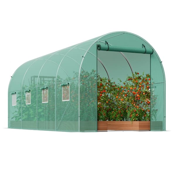 Gå-inde Tunnel Drivhus 14,6x6,36x6,3ft Galvaniseret Ramme, PE Cover, Grøn, Holdbar og Vejrbestandig