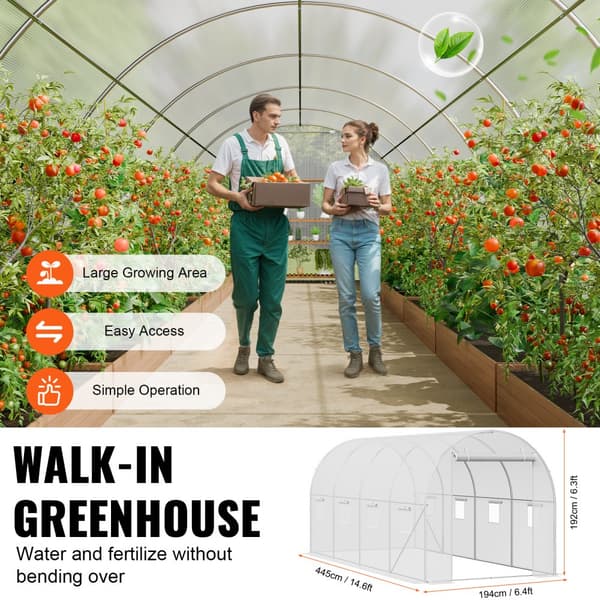 Walk-in Tunnel Drivhus 14,6x6,36x6,3ft, Galvaniseret ramme, PE Cover, Hvid, holdbarhed, vejrbestandig