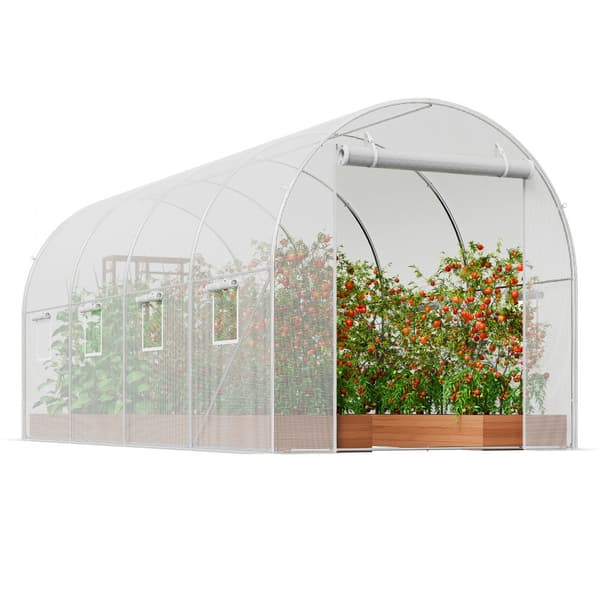 Walk-in Tunnel Drivhus 14,6x6,36x6,3ft, Galvaniseret ramme, PE Cover, Hvid, holdbarhed, vejrbestandig