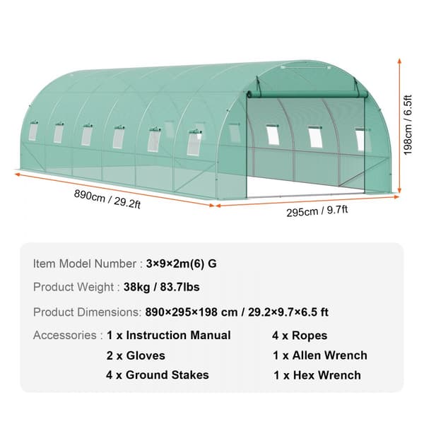 Gå-ind Tunnel Drivhus 29,2x9,7x6,5ft, Galvaniseret Ramme, PE Cover, Grøn, Holdbart, Udendørs Have