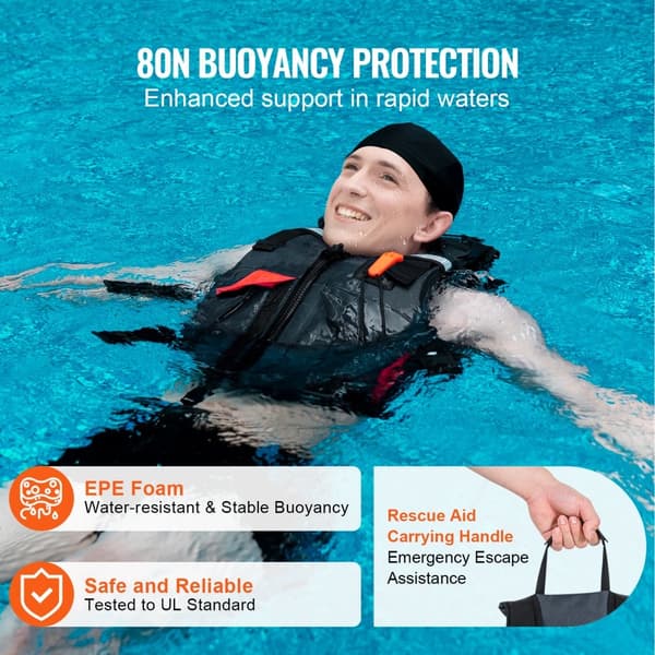 Vattensport flytväst PFD 80N, unisex, säker och bekväm flytväst för män och kvinnor