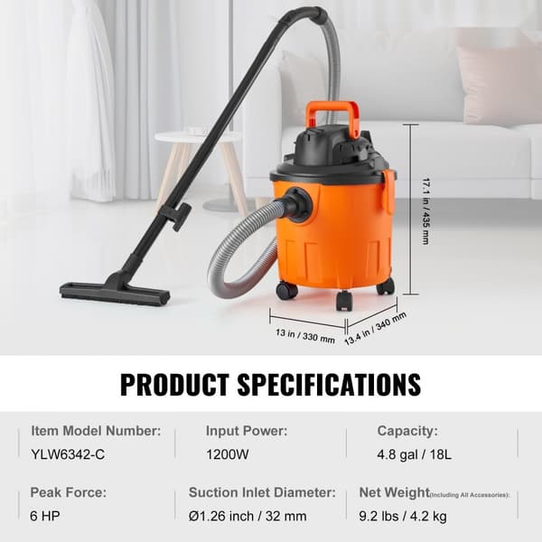 Våt/Torr Städsug 18L 6 Peak HP, Komplett Med Munstycken och Tillbehör, Orange