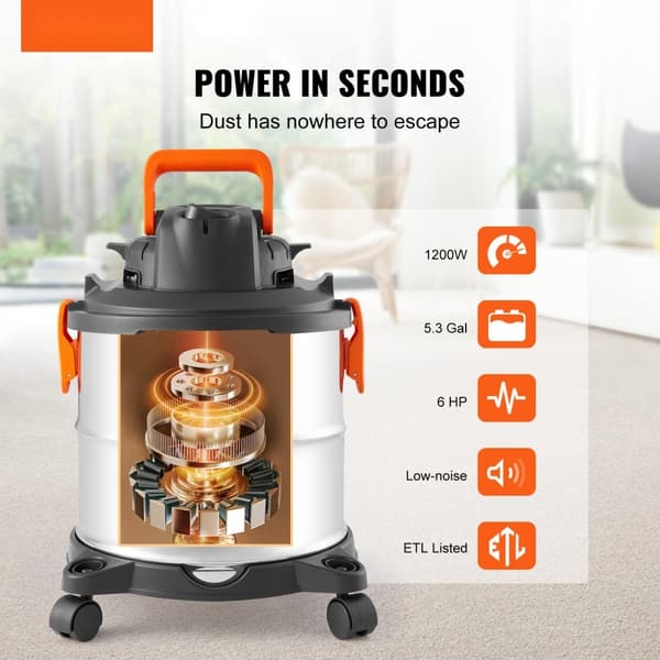 Våd/tør værkstedstøvsuger 20L 6 Peak HP, rustfrit stål dyse, effektiv sugekraft, kompakt design