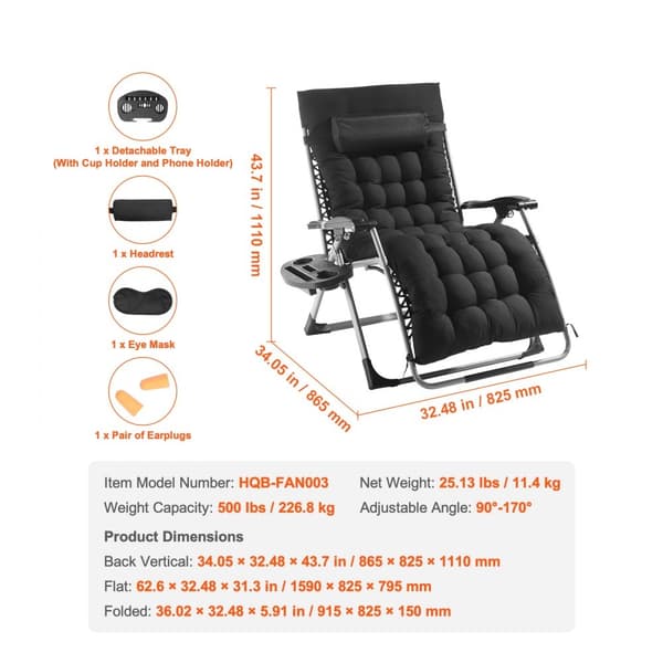 Nollgravitationstol 33", Nollgravitation Recliner Loungestol för inomhus och utomhus