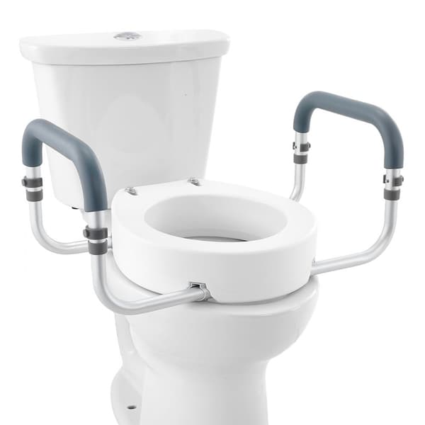 Korotettu WC-istuin 3,5", 300 lbs kapasiteetti, alumiininen kaide, pyöreä malli, EVA-käsinojapehmuste