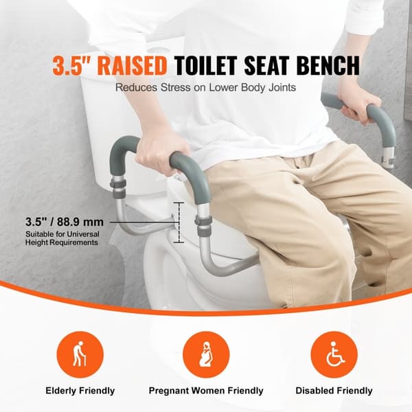Korotettu WC-istuin 3,5", 300 lbs kapasiteetti, alumiininen kaide, pyöreä malli, EVA-käsinojapehmuste