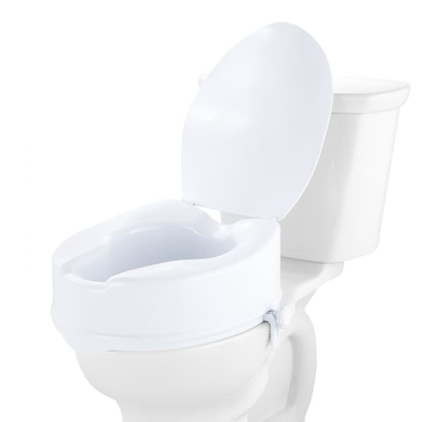 Toalettsitsförhöjning, 5" höjd, 300 lbs kapacitet, universell design, skruvstångslåsning, inkluderar toalettsits, för äldre