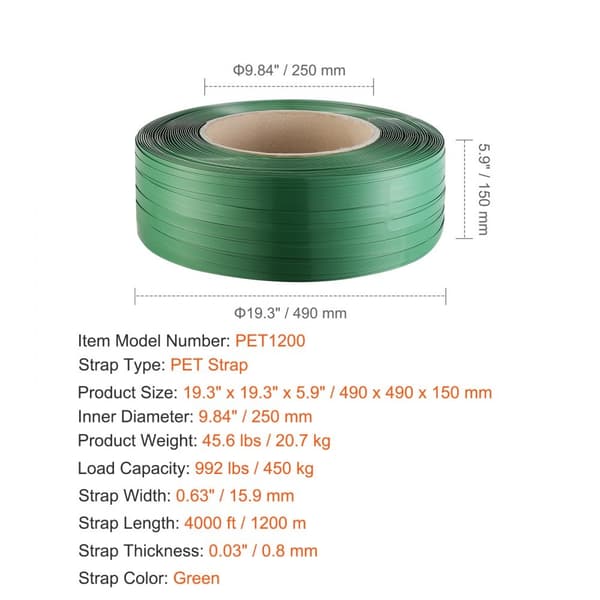 Emballage Polyester PET omsnøringsrulle 0,63" x 0,03" x 4000', slidstærk båndstrop, effektiv emballeringsløsning