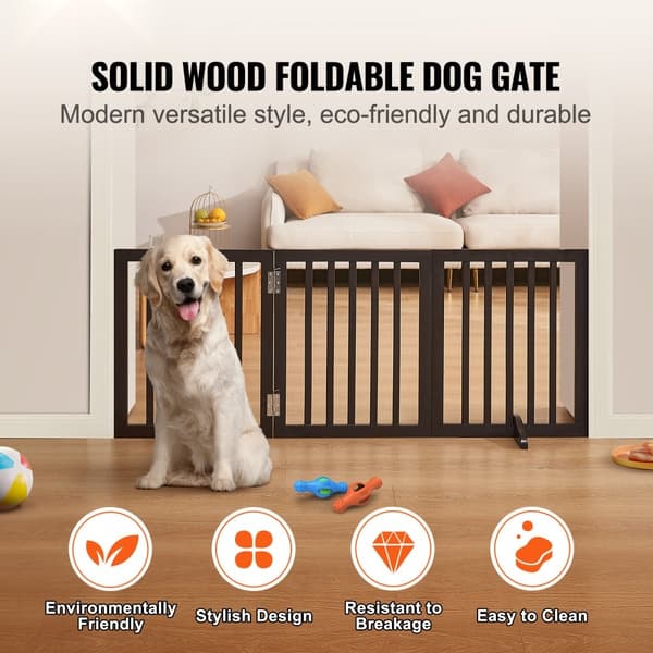 Fristående hundgrind 24x60 tum, vikbar sällskapsdjursgrind i brun, säker och praktisk barriär