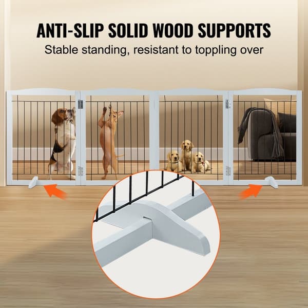 Fritstående Hundeport 32x96,5 tommer, Foldbar Pet Gate, Hvid, Holdbar og Pladsbesparende
