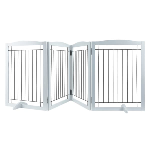 Fritstående Hundeport 32x96,5 tommer, Foldbar Pet Gate, Hvid, Holdbar og Pladsbesparende