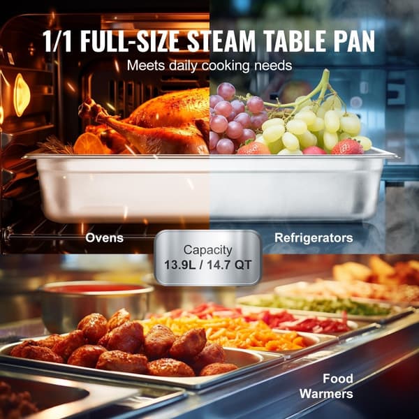 Täysikokoinen Hotelli Pan Steam Pöytäpannu, 4" syvä, Ruostumaton Teräs, Kestävä ja Tehokas Grillaamiseen