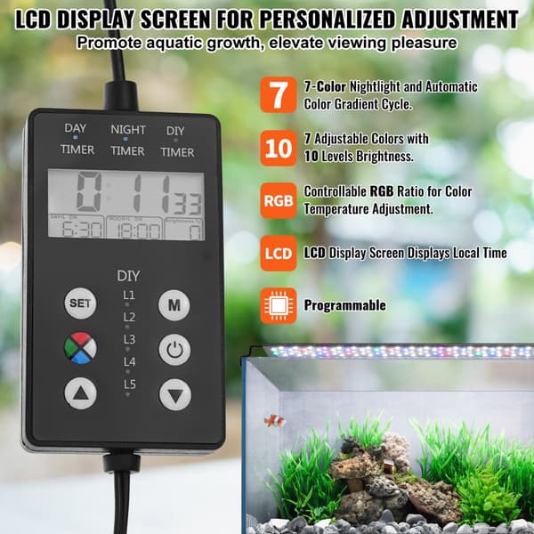 Fuld Spektrum Akvarielampe med LCD-skærm til 24"-30" Ferskvandsbeholder - 22W Effekt