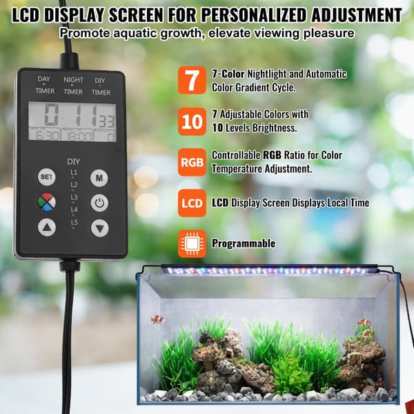 Koko spektrin akvaariovalo & LCD-näyttö 18"-24" makeavesisäiliölle 18W, energiatehokas, säädettävä valaistus