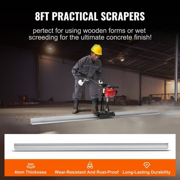 Gasbeton Power Screed, 2445 mm aluminiumsplade, lige kantstangsæt, 4-takts vibrerende cementfinisher, højdejusterbare håndtag, effektiv byggeri