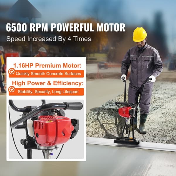 Gasbeton Power Screed, 2445 mm aluminiumsplade, lige kantstangsæt, 4-takts vibrerende cementfinisher, højdejusterbare håndtag, effektiv byggeri