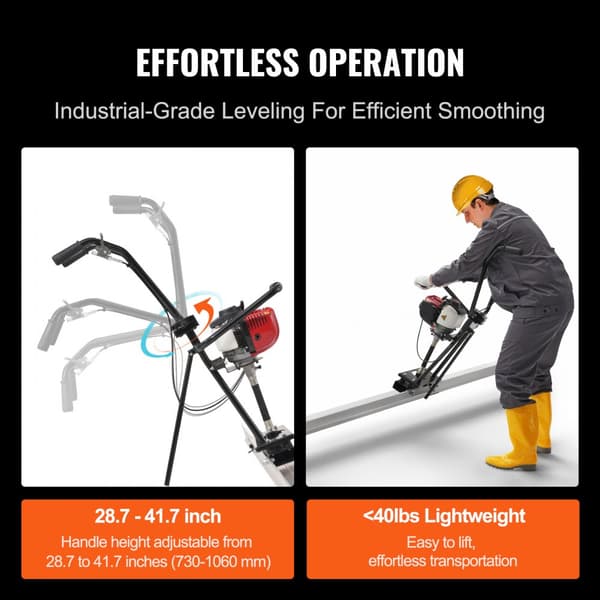 Gasbeton Power Screed, 3370 mm aluminiumsplade, 4-takts cementfinishing, justerbar motor, effektiv og holdbar